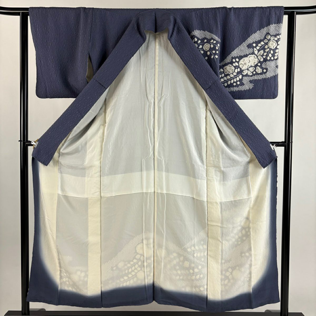 付下 身長153.5cm 袖長61.5cm S 雙層 辻花染圖案 霞 絞染 青灰色 純蠶絲 秀品級 一個紋