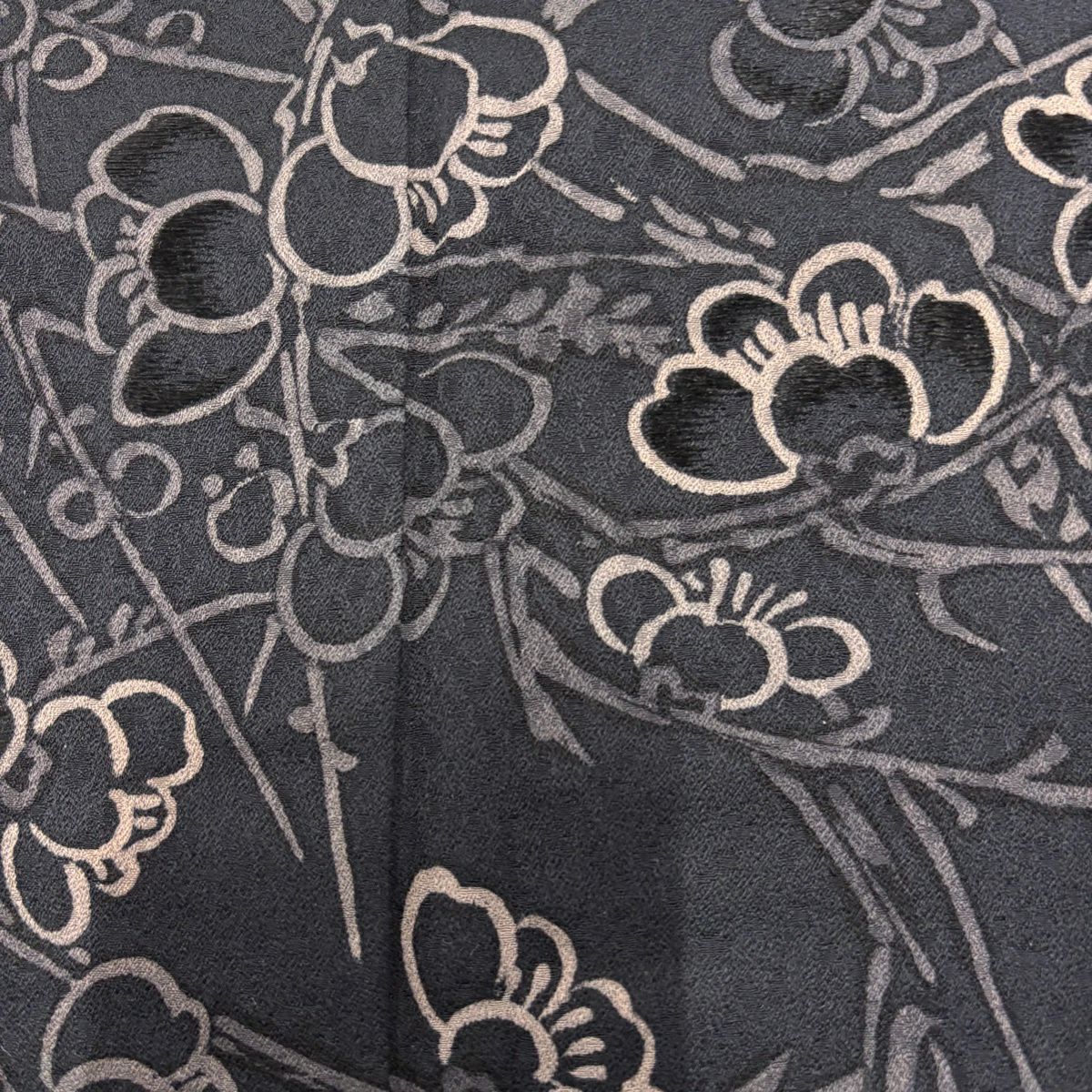 【美品】訪問服 身長157.5cm 袖長62cm S 雙層 梅花 刺繡 墨 黑 純蠶絲 秀品級 一つ紋