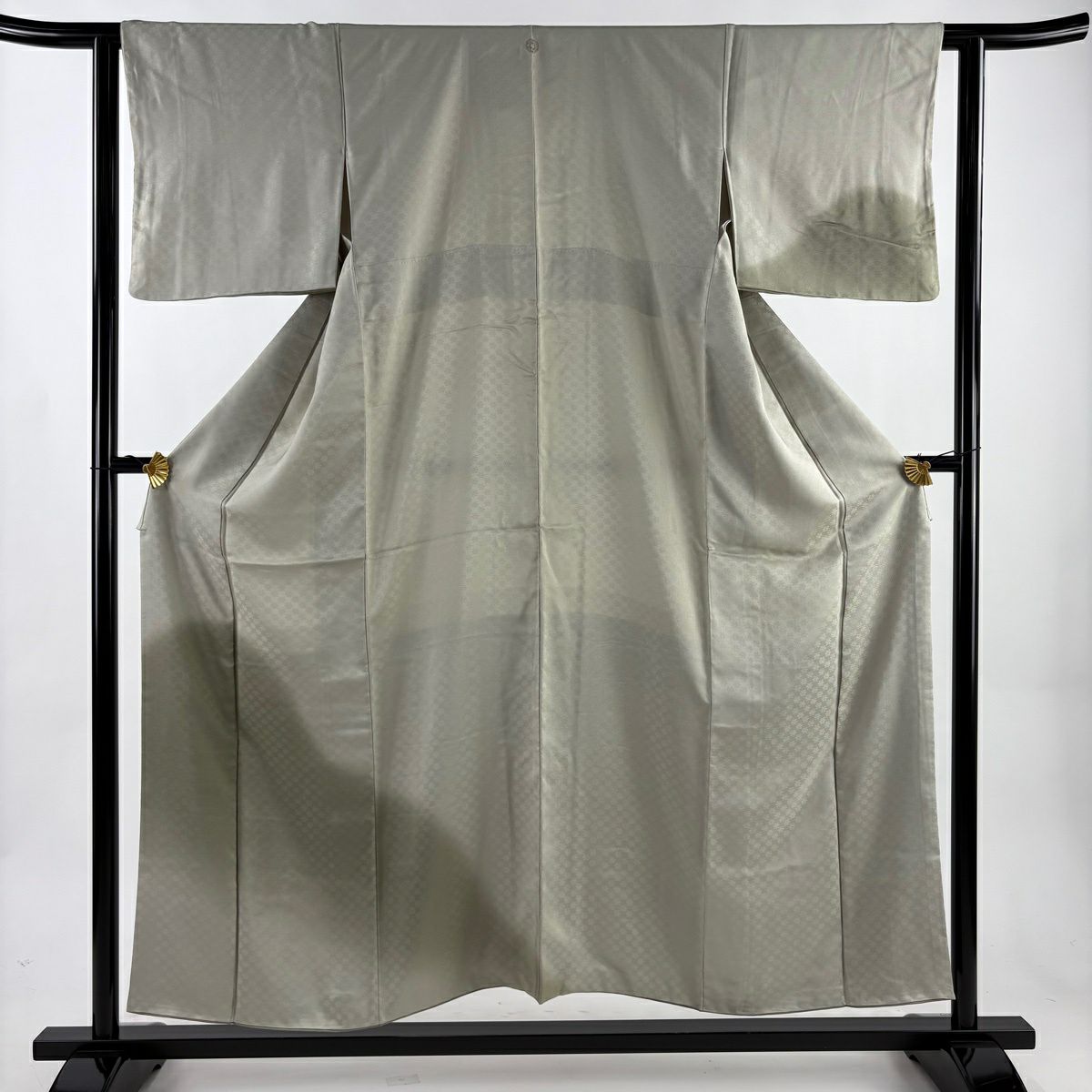 【美品】 付下 身長154cm 袖長62cm S 雙層 地紋 霞 灰綠 純蠶絲 秀品級 一つ紋