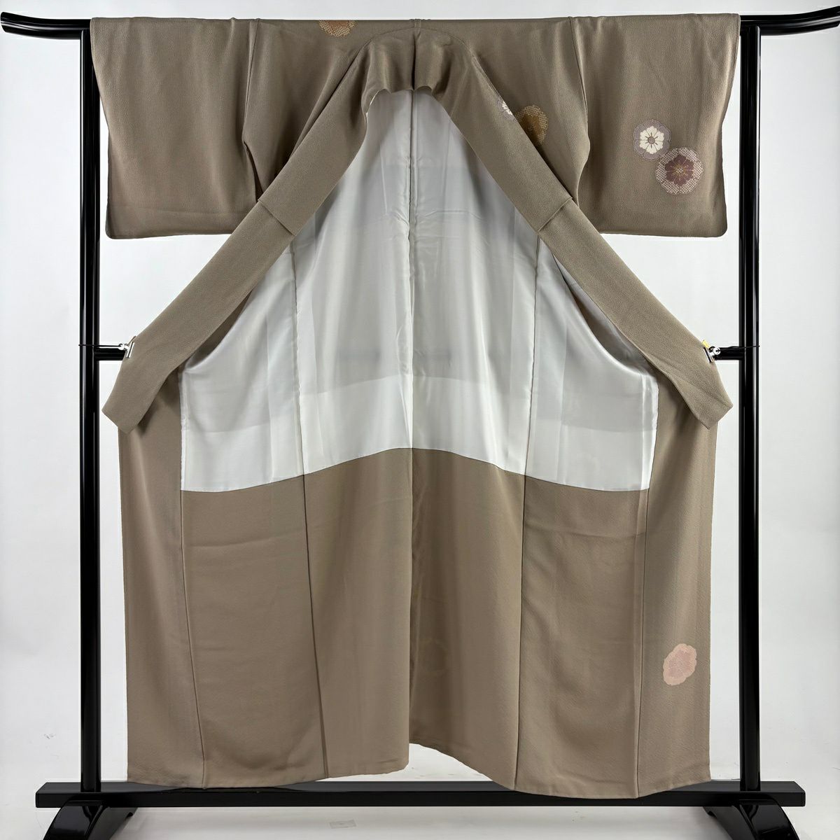 【美品】訪問服 身長152cm 袖長64cm M 雙層 花唐草紋 絞染 金彩裝飾 薄茶 純蠶絲 秀品級