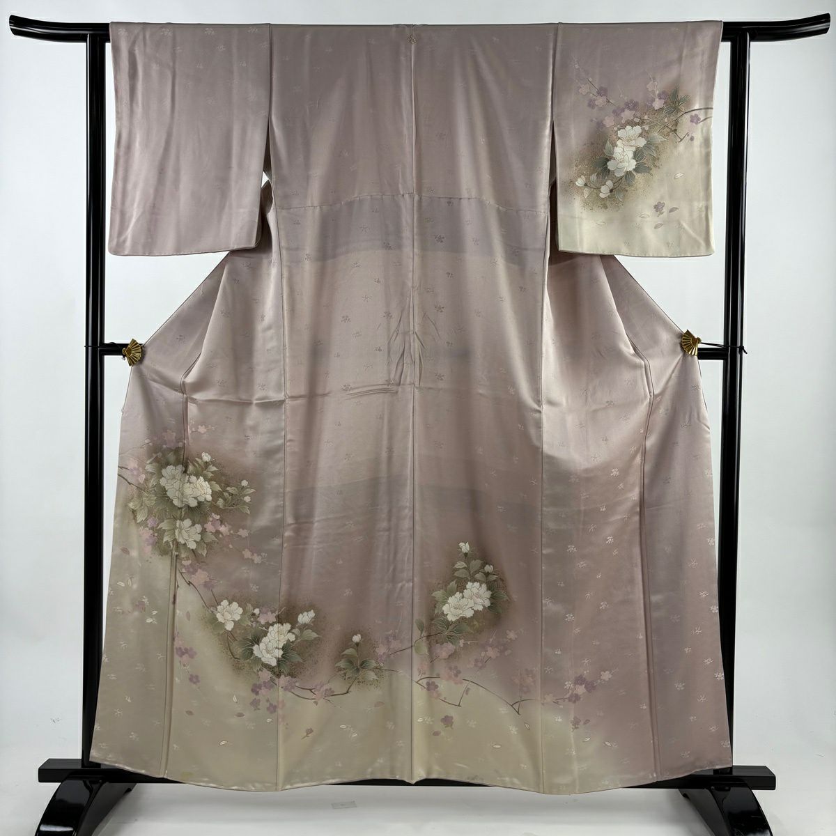 訪問服 身長159cm 袖長62cm S 雙層 牡丹 梅花 金銀彩 薄紫 純蠶絲 秀品級 一つ紋