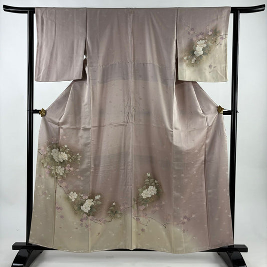 訪問服 身長159cm 袖長62cm S 雙層 牡丹 梅花 金銀彩 薄紫 純蠶絲 秀品級 一つ紋