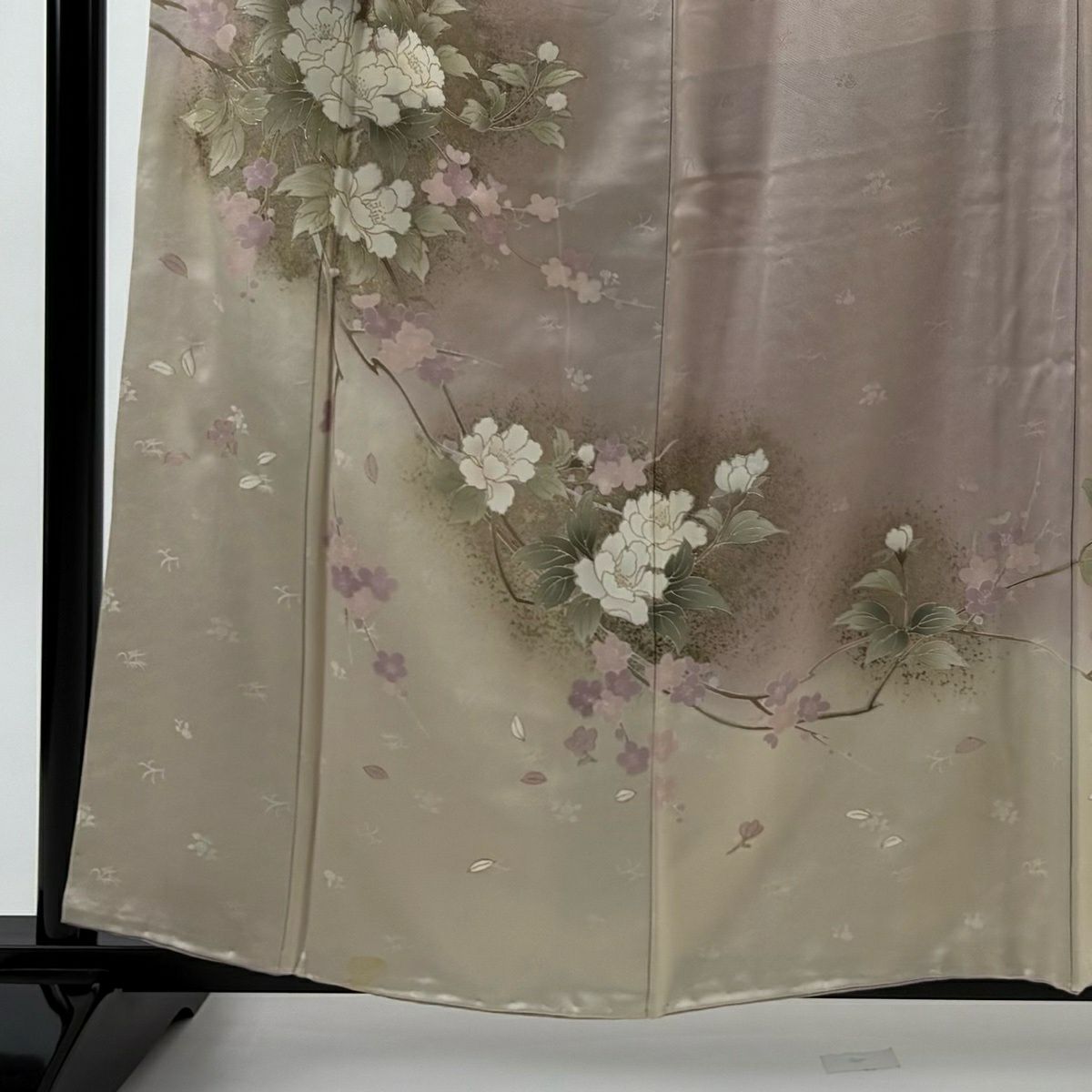 訪問服 身長159cm 袖長62cm S 雙層 牡丹 梅花 金銀彩 薄紫 純蠶絲 秀品級 一つ紋