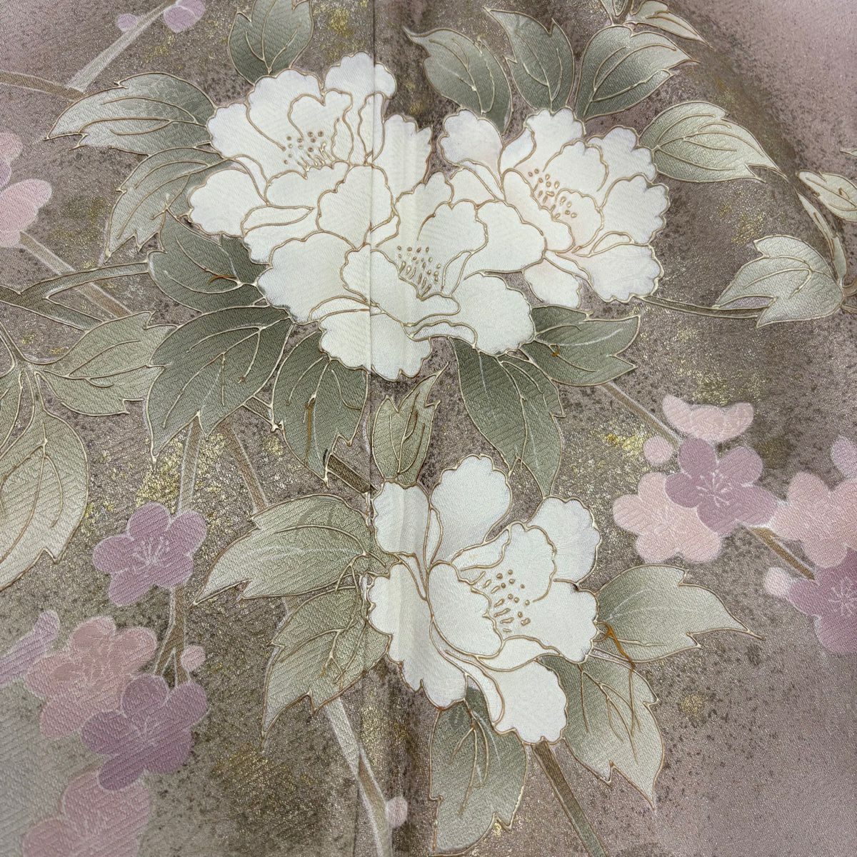 訪問服 身長159cm 袖長62cm S 雙層 牡丹 梅花 金銀彩 薄紫 純蠶絲 秀品級 一つ紋