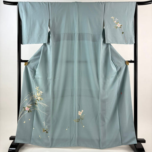 付下 身長164.5cm 袖長66.5cm M 雙層 南克治 落款有 枝花 水藍 純蠶絲 優品級