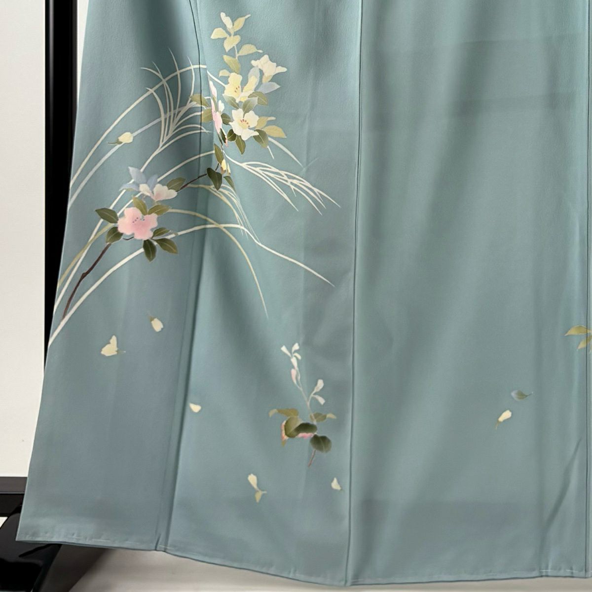 付下 身長164.5cm 袖長66.5cm M 雙層 南克治 落款有 枝花 水藍 純蠶絲 優品級