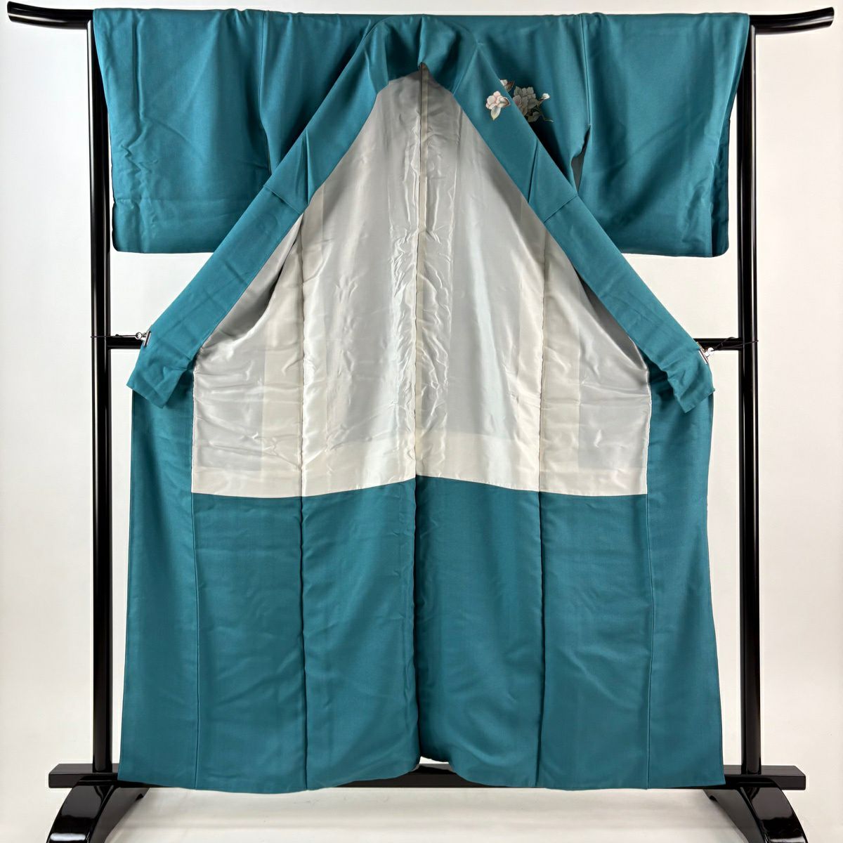 訪問服 身長159cm 袖長66.5cm M 雙層 枝花 観世水 金銀彩 漸層 青綠 純蠶絲 優品級