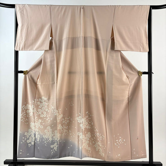 【美品】 留袖禮服禮服 身長154.5cm 袖長66cm M 雙層 落款あり 樱花 樱花花瓣 染分 ぼかし 淡粉色 純蠶絲 秀品級 一つ紋