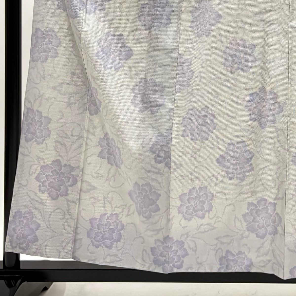 紬織 身長159cm 袖長64cm M 雙層 花唐草紋 灰紫 純蠶絲 秀品級