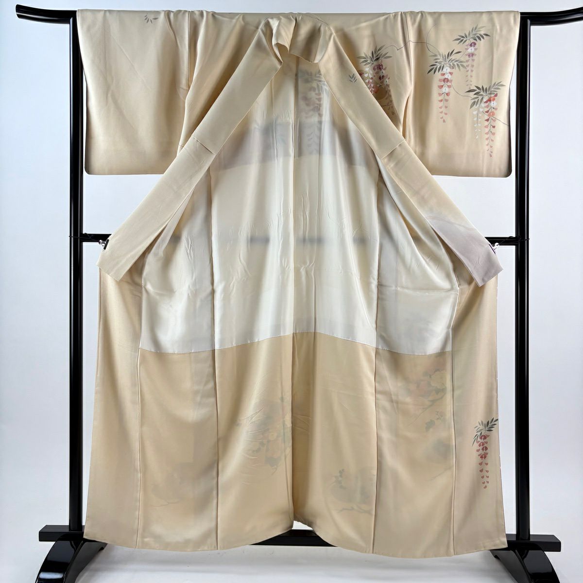 訪問服 身長160.5cm 袖長64.5cm M 雙層 枝花 流水 金銀彩 漸層 米色 純蠶絲 優品級