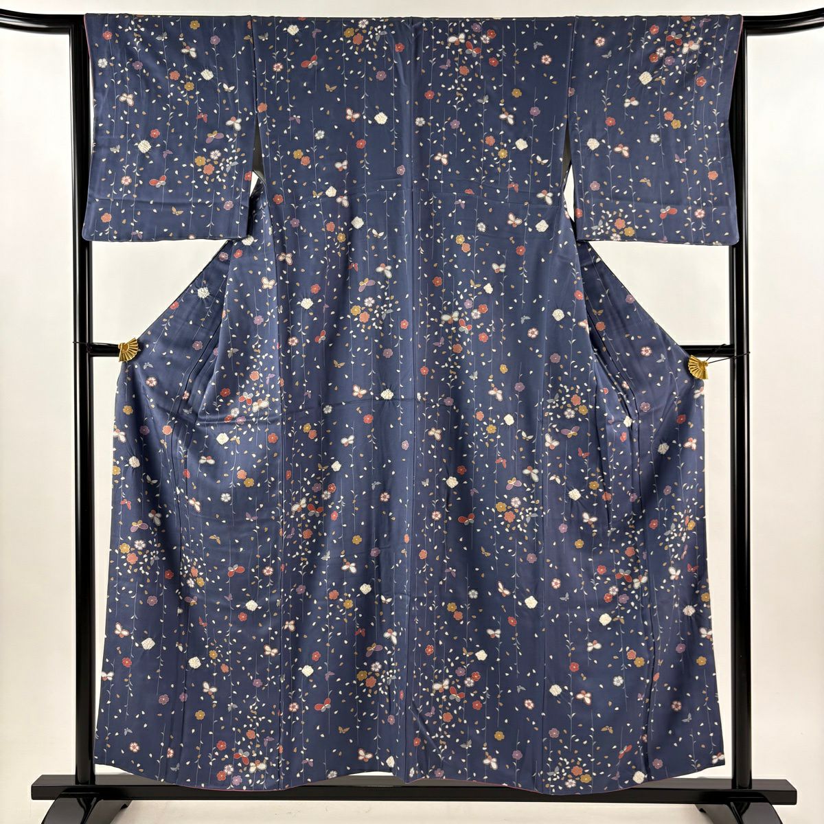 小紋 身長156cm 袖長64.5cm M 雙層 垂枝櫻 金銀彩 絞染 青紫 純蠶絲 優品級