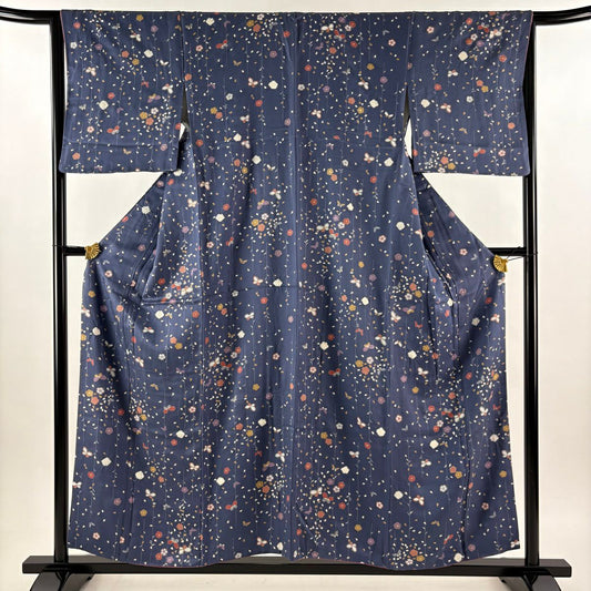 小紋 身長156cm 袖長64.5cm M 雙層 垂枝櫻 金銀彩 絞染 青紫 純蠶絲 優品級