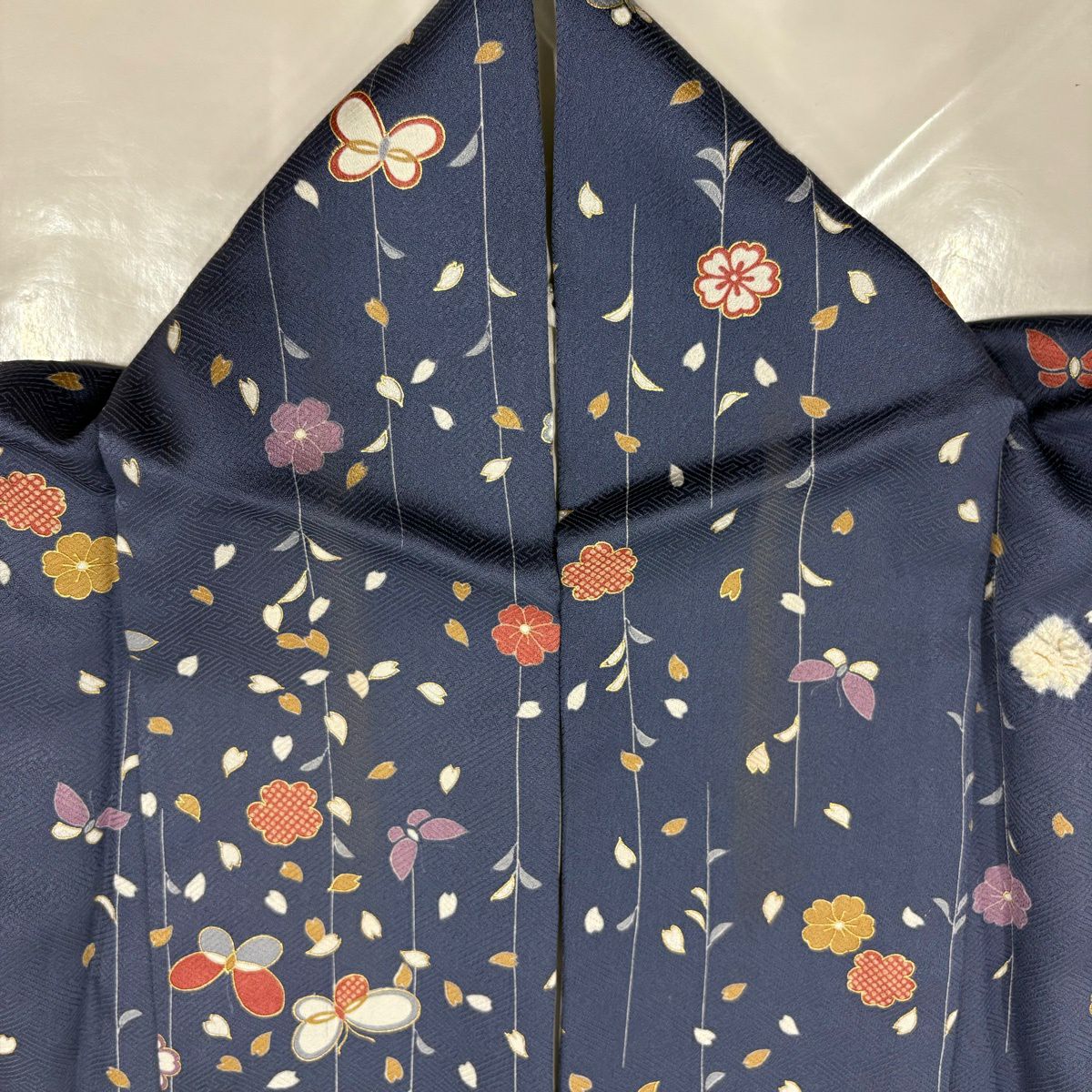 小紋 身長156cm 袖長64.5cm M 雙層 垂枝櫻 金銀彩 絞染 青紫 純蠶絲 優品級