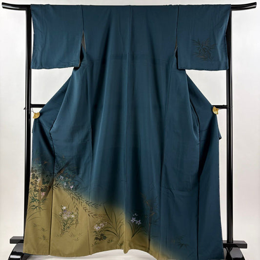 訪問服 身長165.5cm 袖長65.5cm M 雙層 葉與果 竹子 金銀彩 漸層 青綠 純蠶絲 優品級