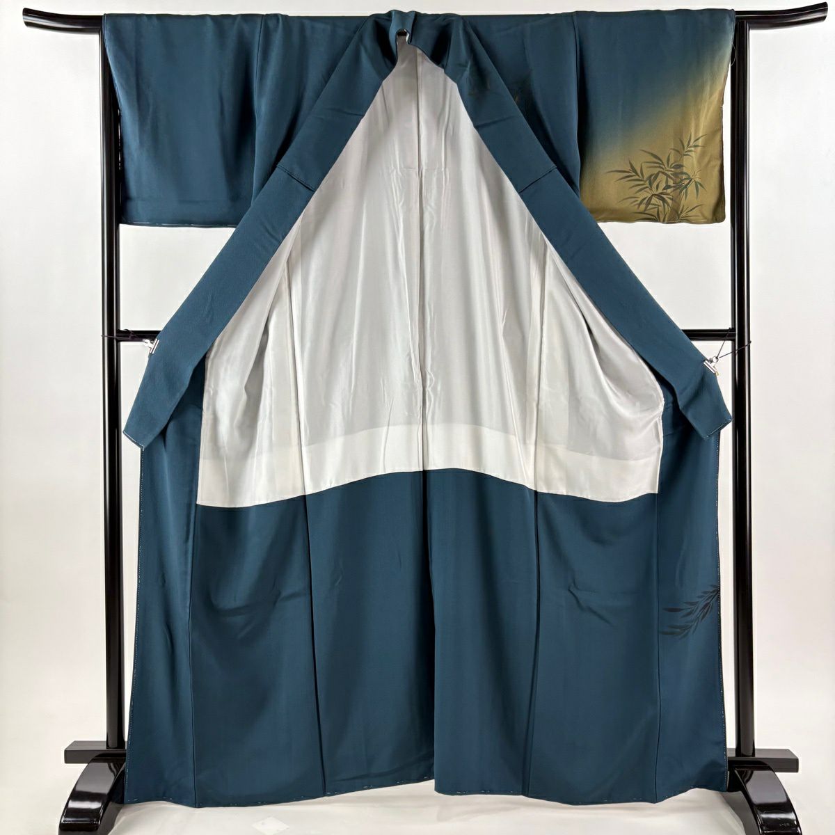 訪問服 身長165.5cm 袖長65.5cm M 雙層 葉與果 竹子 金銀彩 漸層 青綠 純蠶絲 優品級
