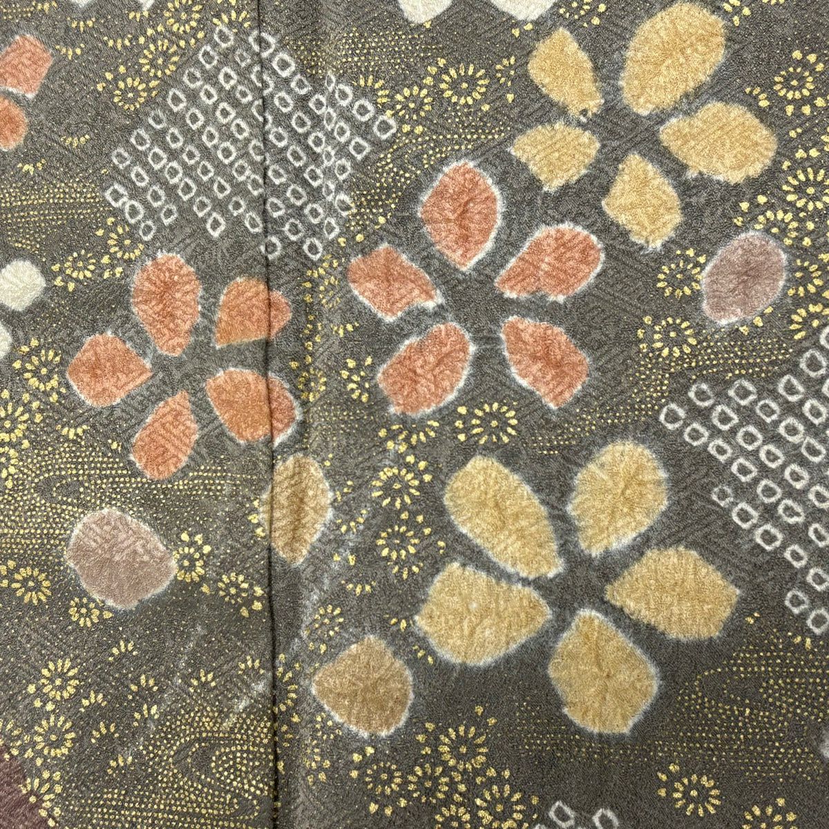 訪問服 身長155cm 袖長62.5cm S 雙層 梅花 波 金銀彩 絞染 灰紫 純蠶絲 秀品級 一つ紋