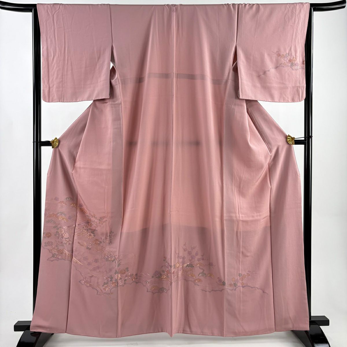 付下 身長164cm 袖長65cm M 雙層 松樹竹子梅花 霞 刺繡 粉紅 純蠶絲 秀品級 一個紋