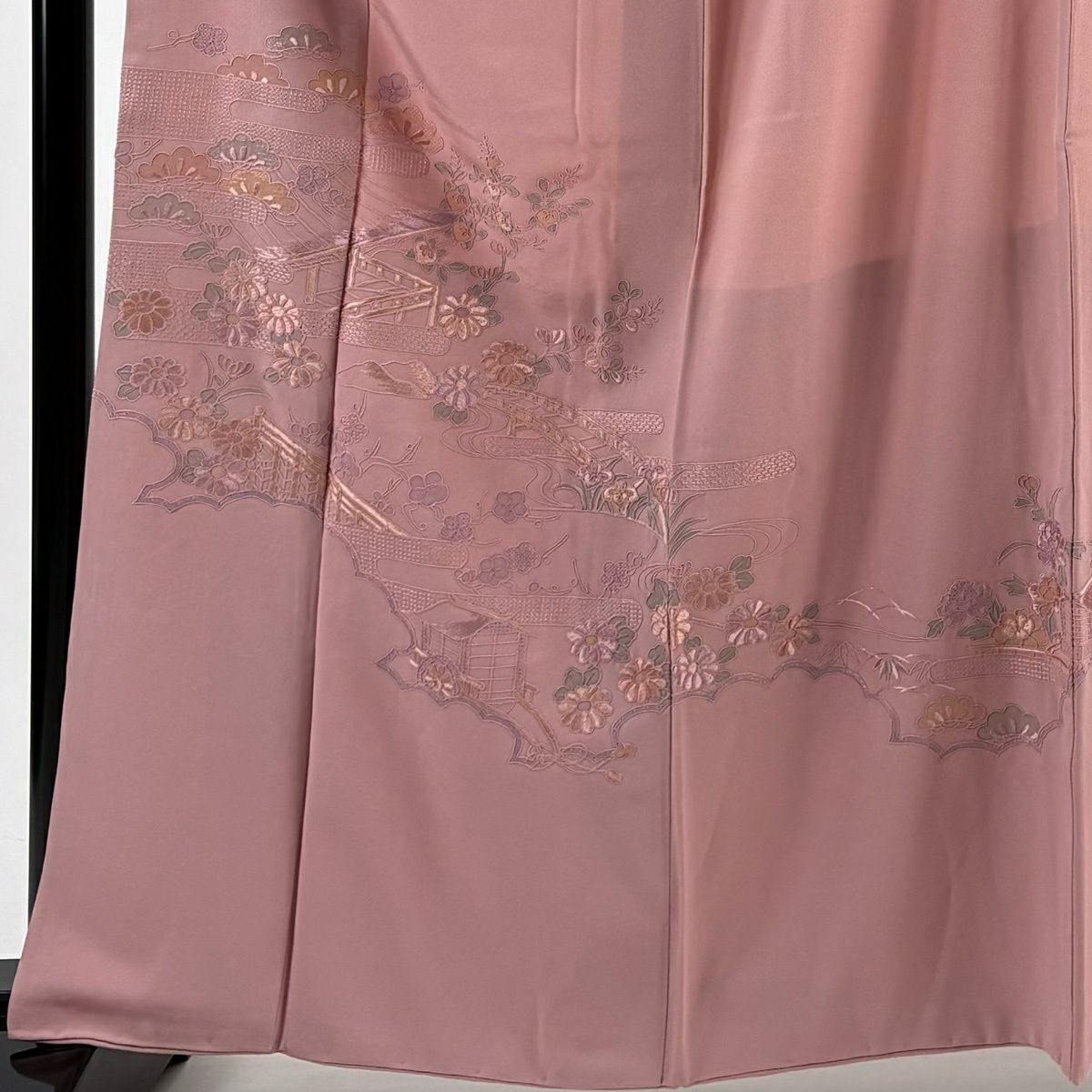 付下 身長164cm 袖長65cm M 雙層 松樹竹子梅花 霞 刺繡 粉紅 純蠶絲 秀品級 一個紋
