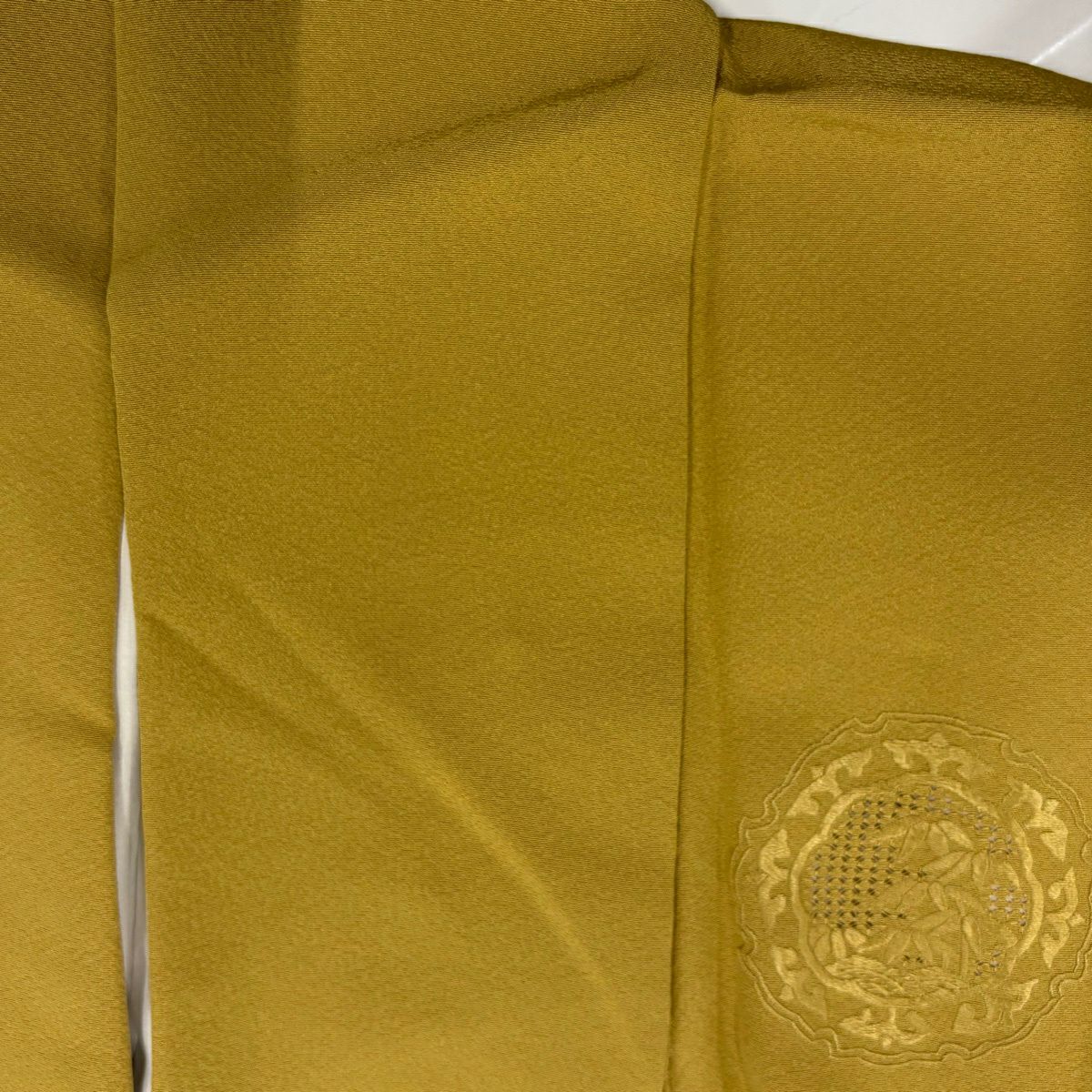 【美品】 付下 身長158.5cm 袖長63.5cm S 雙層 雪輪 草花紋刺繡 染分 からし色 純蠶絲 秀品級