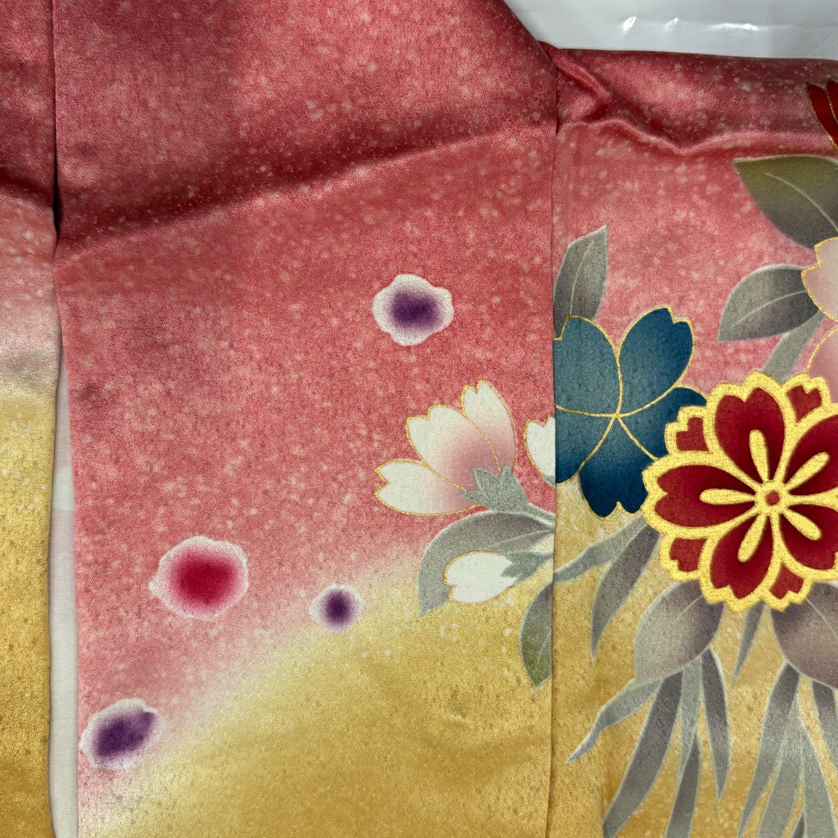 【美品】振袖禮服 身長158cm 袖長63cm S 雙層 花車 雪輪 金絲 金銀彩 山吹 純蠶絲 秀品級