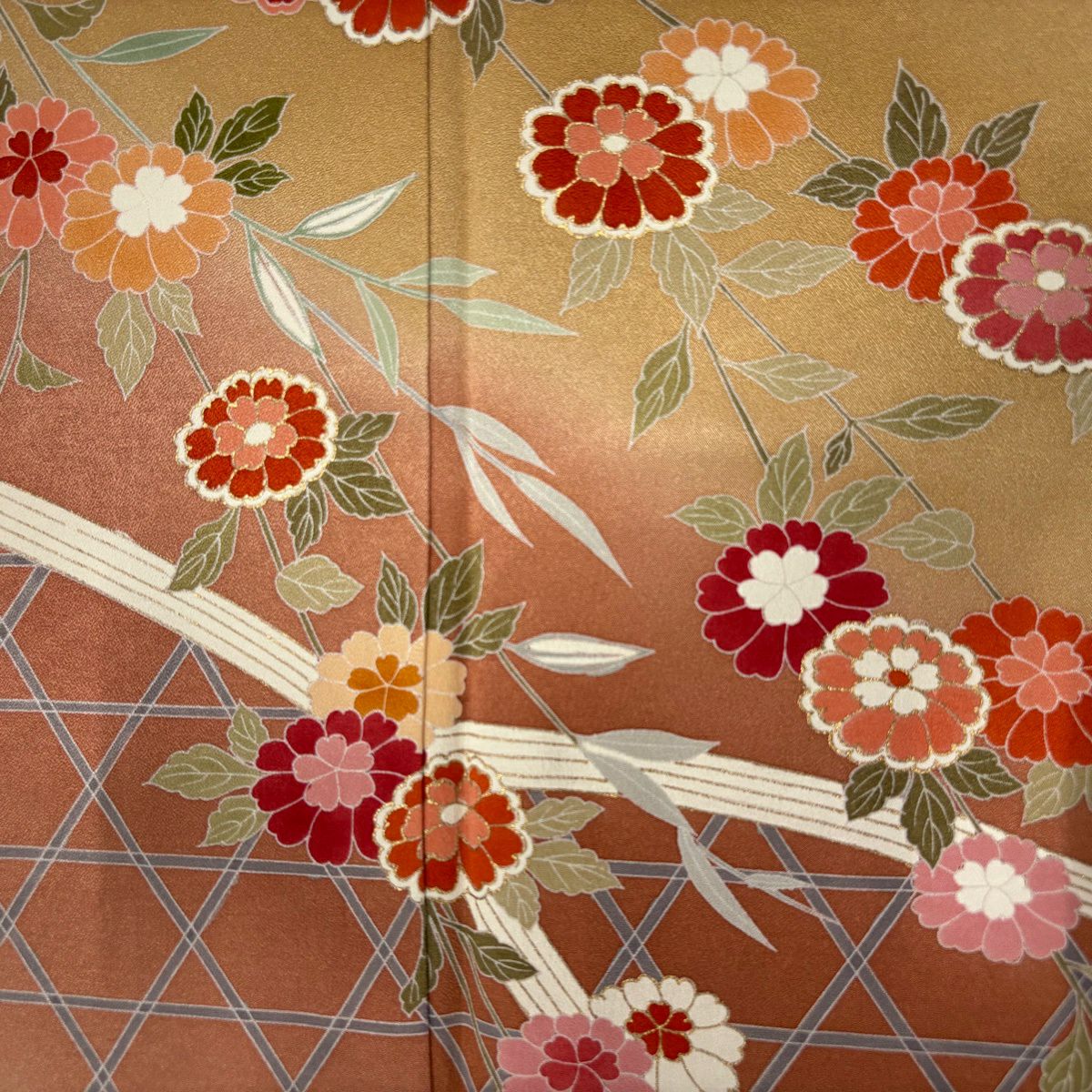 【美品】訪問服 身長158.5cm 袖長62cm S 雙層 菊花 間垣 金銀彩 絞染 抹茶 純蠶絲 秀品級