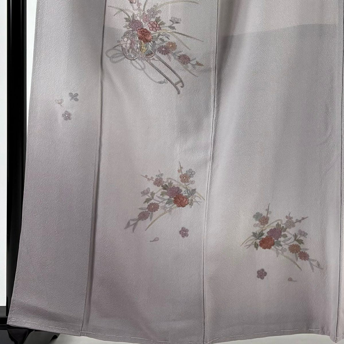 付下 身長162cm 袖長65cm M 雙層 花車 枝梅花 刺繡 漸層 淺紫 純蠶絲 優品級