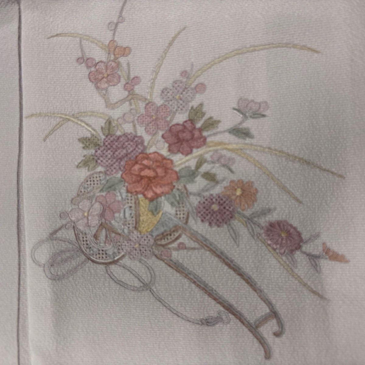 付下 身長162cm 袖長65cm M 雙層 花車 枝梅花 刺繡 漸層 淺紫 純蠶絲 優品級