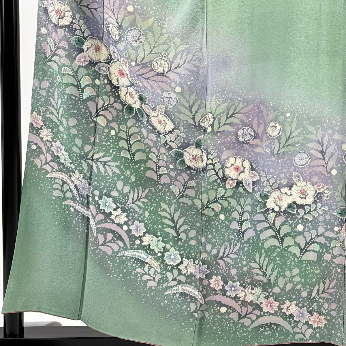訪問服 身長157.5cm 袖長65.5cm M 雙層 落款あり 辻花染 芝 ぼかし 薄綠 純蠶絲 秀品級
