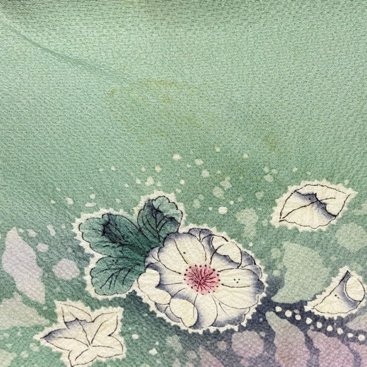 訪問服 身長157.5cm 袖長65.5cm M 雙層 落款あり 辻花染 芝 ぼかし 薄綠 純蠶絲 秀品級