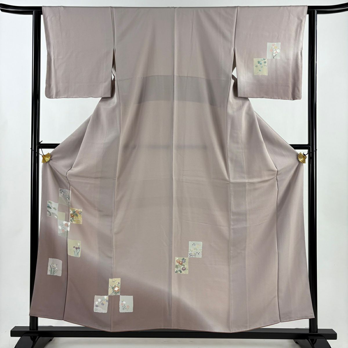 付下 身長158cm 袖長62.5cm S 雙層 色紙 草花紋紋 金銀彩 漸層 淺小豆 純蠶絲 優品級