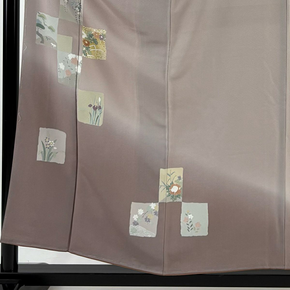 付下 身長158cm 袖長62.5cm S 雙層 色紙 草花紋紋 金銀彩 漸層 淺小豆 純蠶絲 優品級