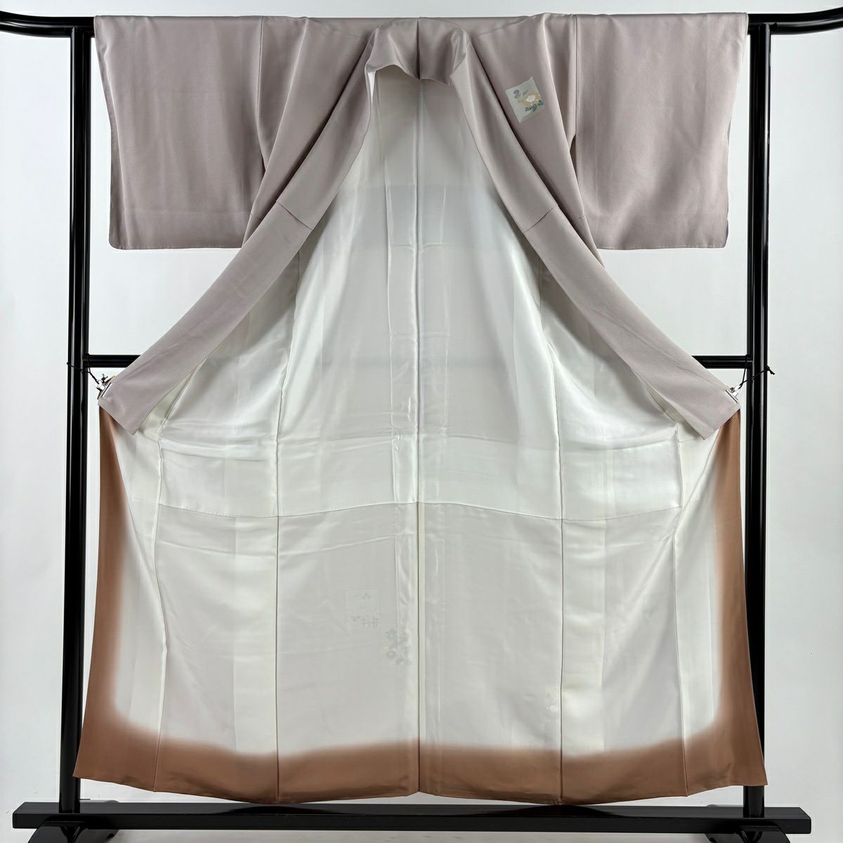 付下 身長158cm 袖長62.5cm S 雙層 色紙 草花紋紋 金銀彩 漸層 淺小豆 純蠶絲 優品級