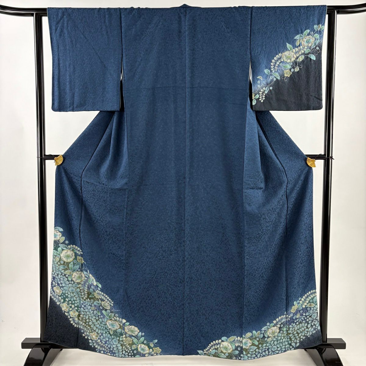 付下 身長162cm 袖長63.5cm S 雙層 辻花染 地紋 染分 ぼかし 深藍 純蠶絲 秀品級