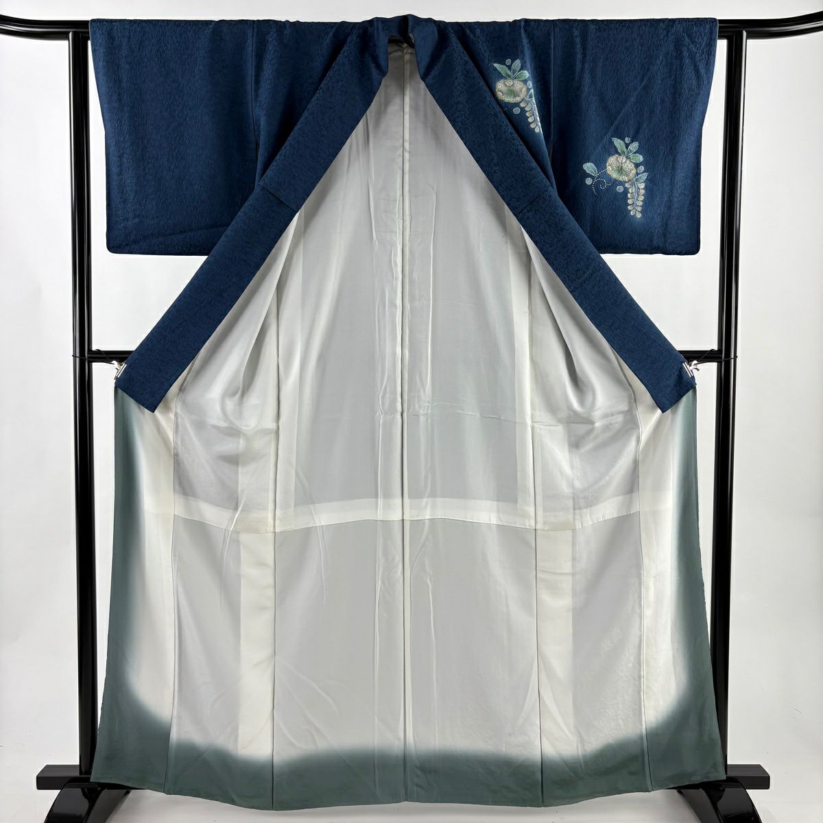 付下 身長162cm 袖長63.5cm S 雙層 辻花染 地紋 染分 ぼかし 深藍 純蠶絲 秀品級