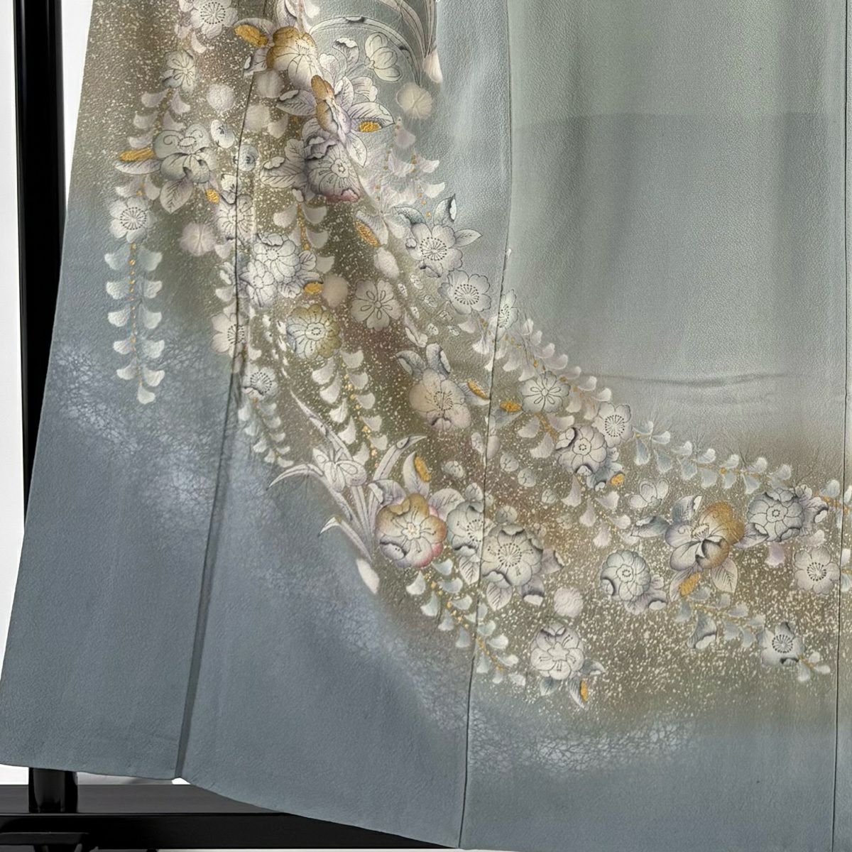 訪問服 身長158.5cm 袖長68.5cm L 雙層 辻花染 藤 金銀彩 漸層 灰綠 純蠶絲 優品級