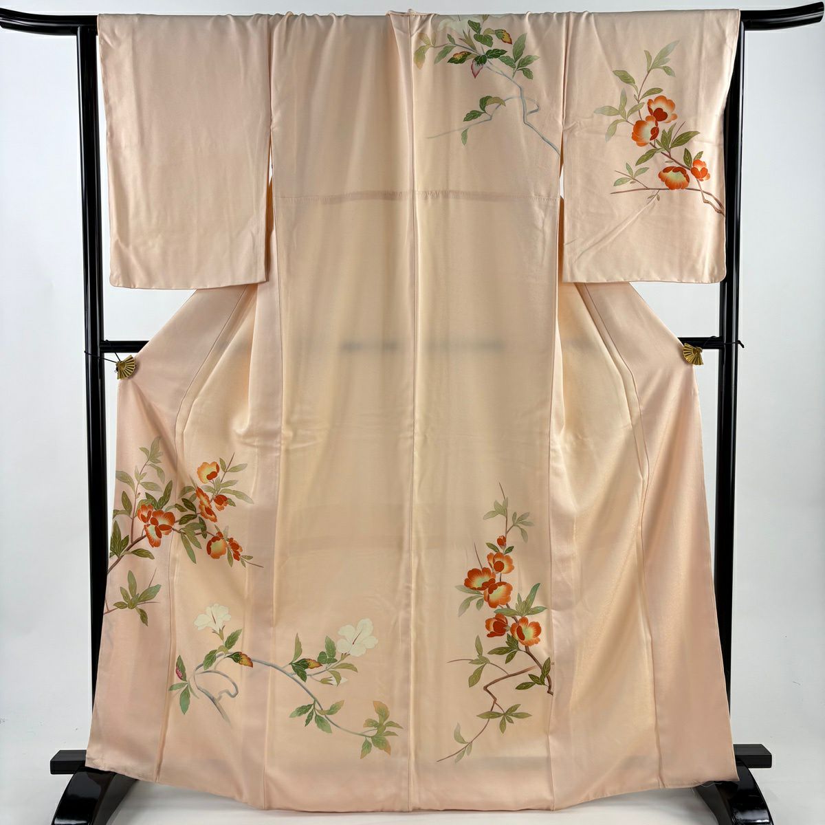 付下 身長167cm 袖長68cm L 雙層 枝花 地紋 粉紅 純蠶絲 優品級