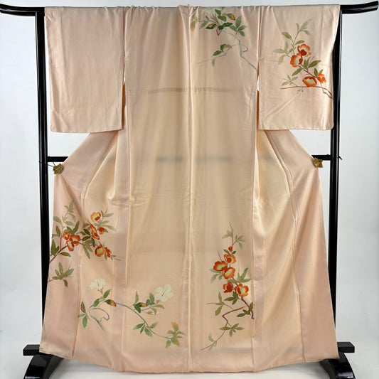 付下 身長167cm 袖長68cm L 雙層 枝花 地紋 粉紅 純蠶絲 優品級
