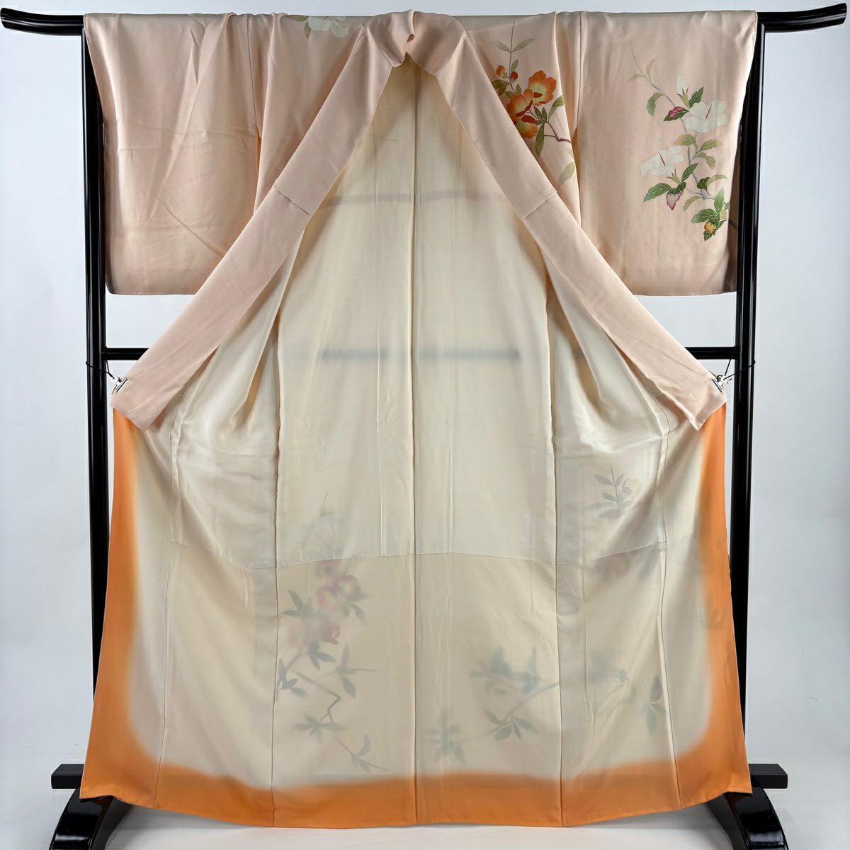 付下 身長167cm 袖長68cm L 雙層 枝花 地紋 粉紅 純蠶絲 優品級