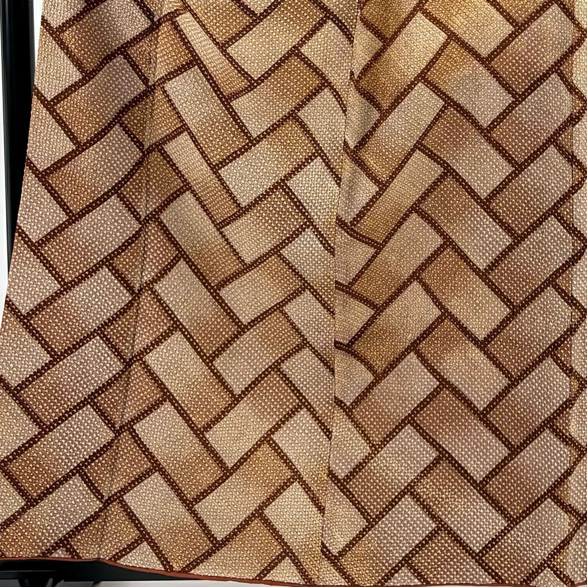 【美品】 小紋 身長159.5cm 袖長64.5cm M 雙層 桧垣 絞染 茶 純蠶絲 秀品級