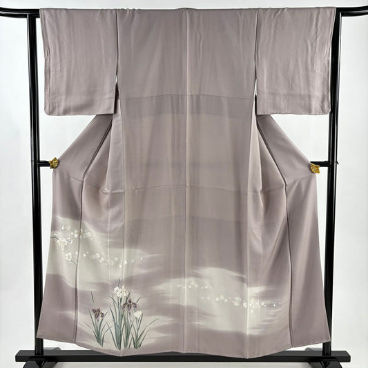色留袖禮服 身長155cm 袖長63cm S 雙層 枝梅花 菖蒲 金銀彩 灰紫 純蠶絲 秀品級