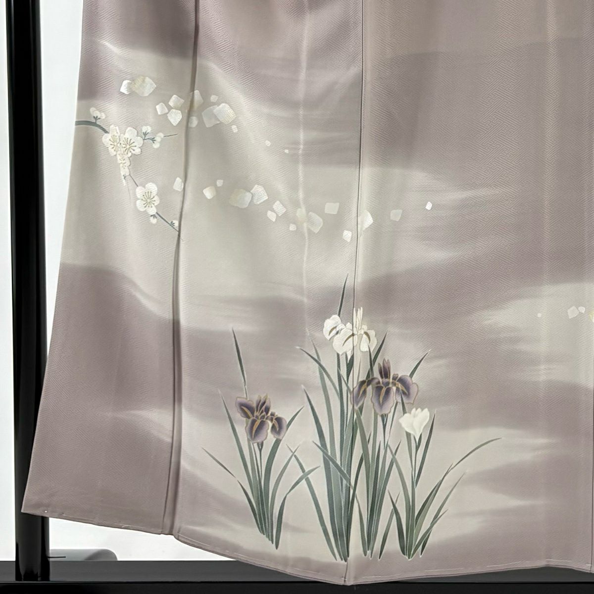 色留袖禮服 身長155cm 袖長63cm S 雙層 枝梅花 菖蒲 金銀彩 灰紫 純蠶絲 秀品級