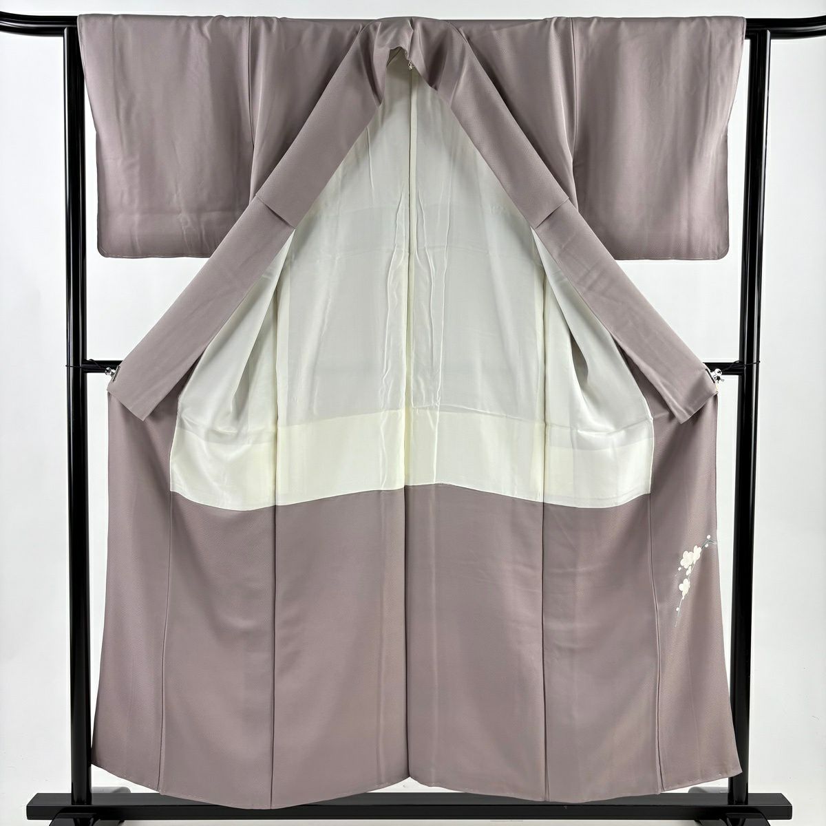 色留袖禮服 身長155cm 袖長63cm S 雙層 枝梅花 菖蒲 金銀彩 灰紫 純蠶絲 秀品級