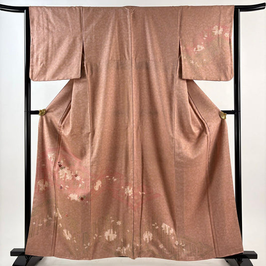 訪問服 身長160.5cm 袖長64cm M 雙層 建物 雪輪 刺繡 金彩裝飾 粉米色 純蠶絲 秀品級