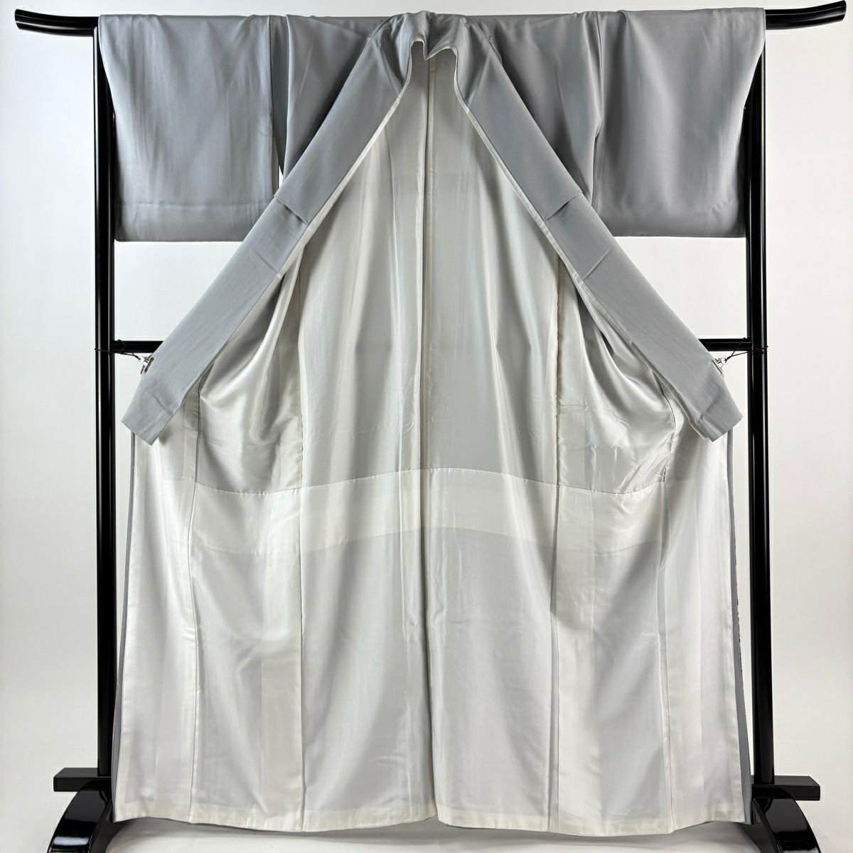 色留袖禮服 身長165.5cm 袖長67.5cm L 雙層 建物 草花紋紋 漸層 青灰 純蠶絲 秀品級 一個紋