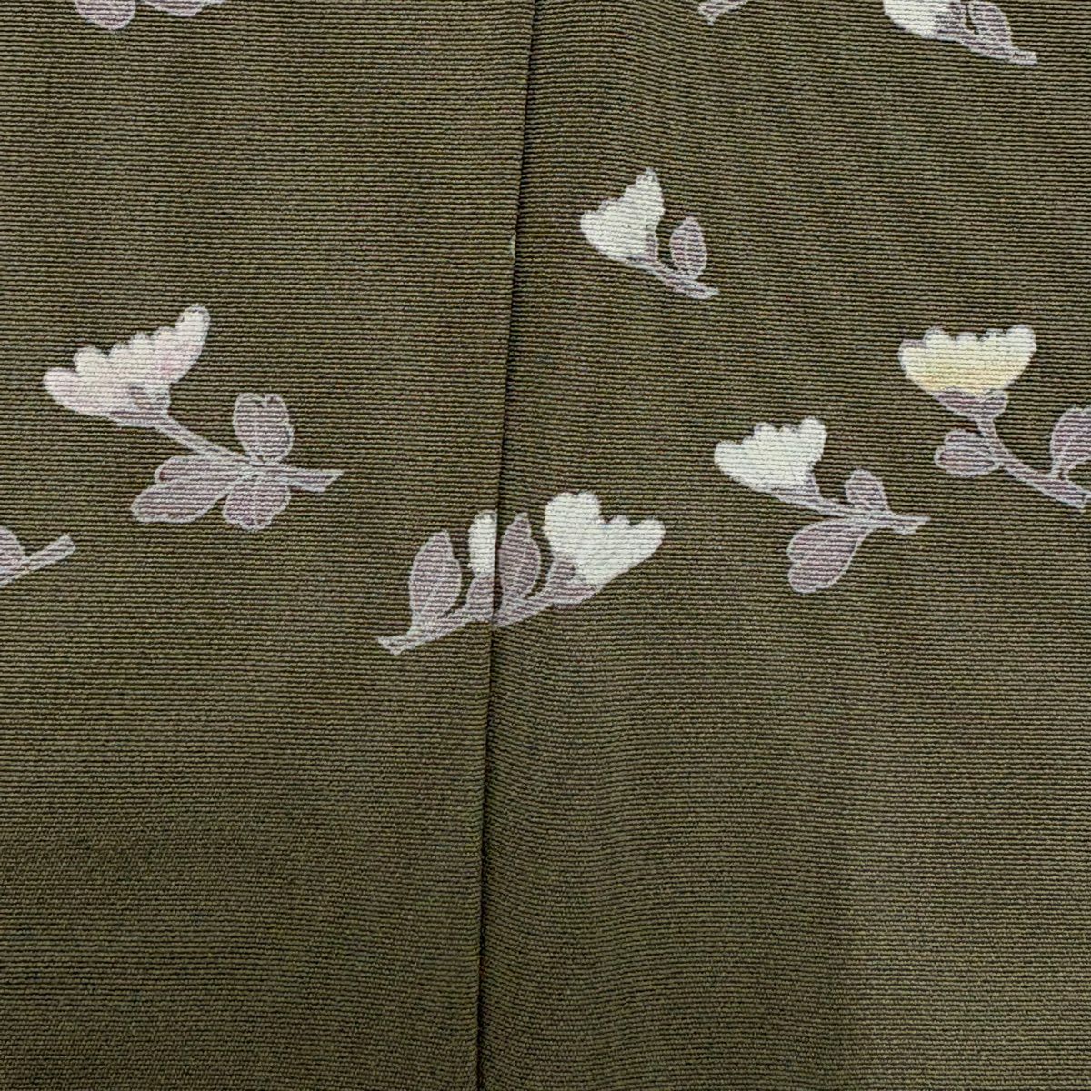 訪問服 身長161.5cm 袖長66cm M 雙層 落款あり 藤 菊花 灰綠 純蠶絲 秀品級