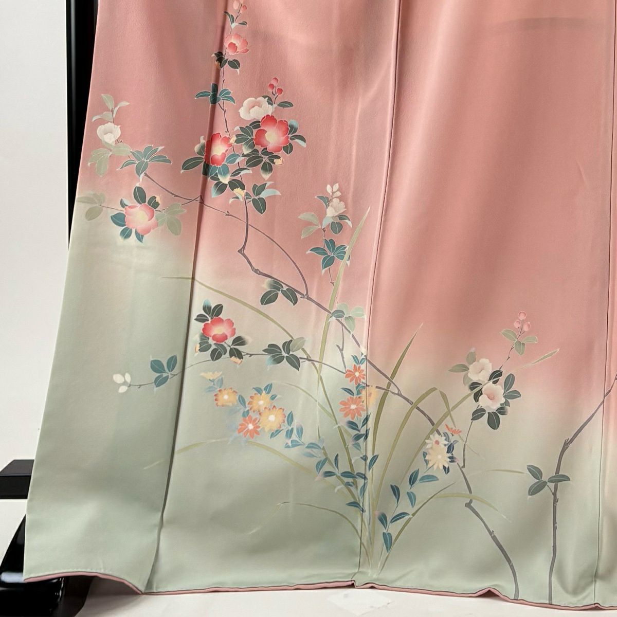 訪問服 身長172.5cm 袖長66cm M 雙層 落款有 枝花 草花紋紋 漸變 粉紅色 純蠶絲 優品級