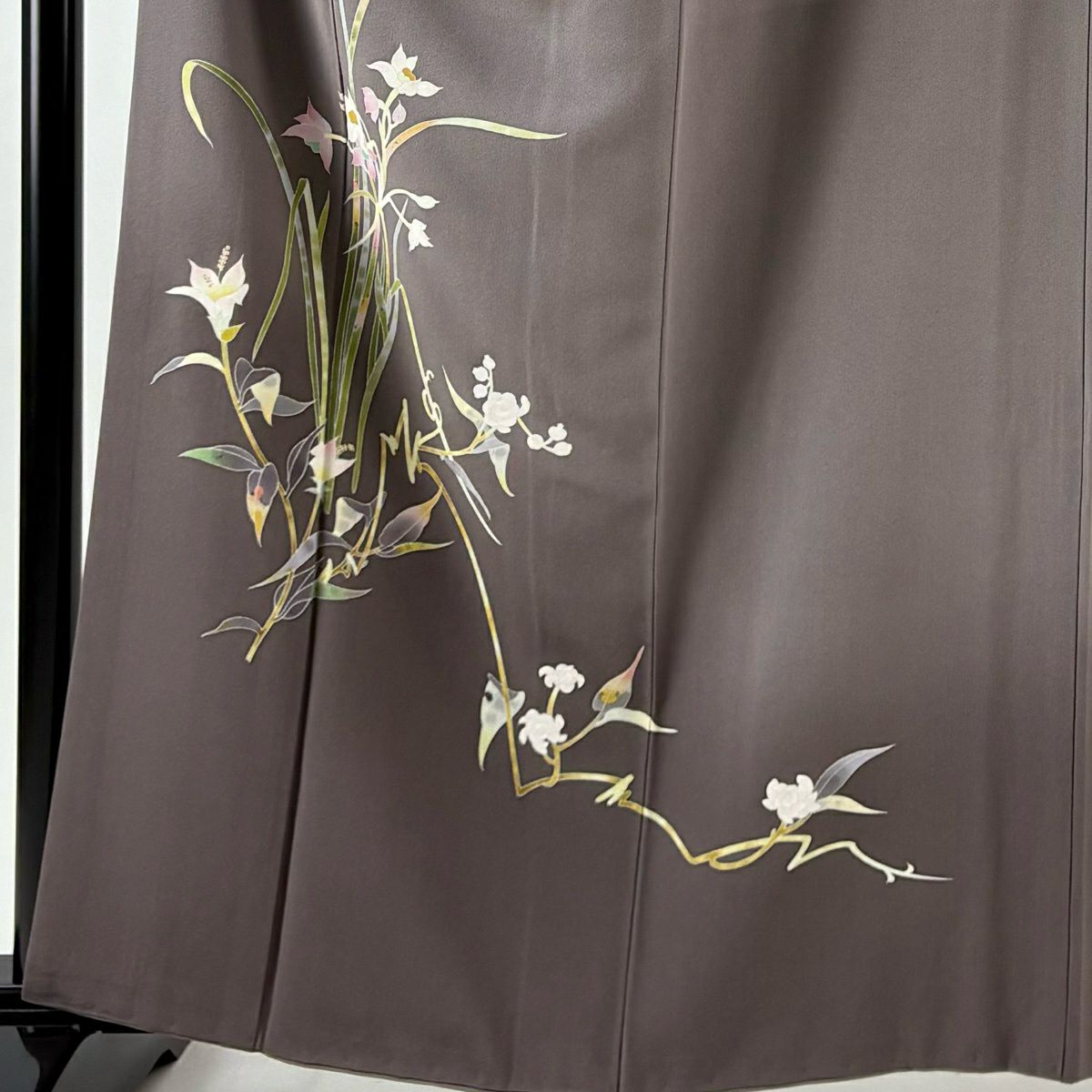 【美品】 付下 身長163cm 袖長63.5cm S 雙層 百貫石峰 有落款 草花紋紋 漸層 灰紫 純蠶絲 優品級