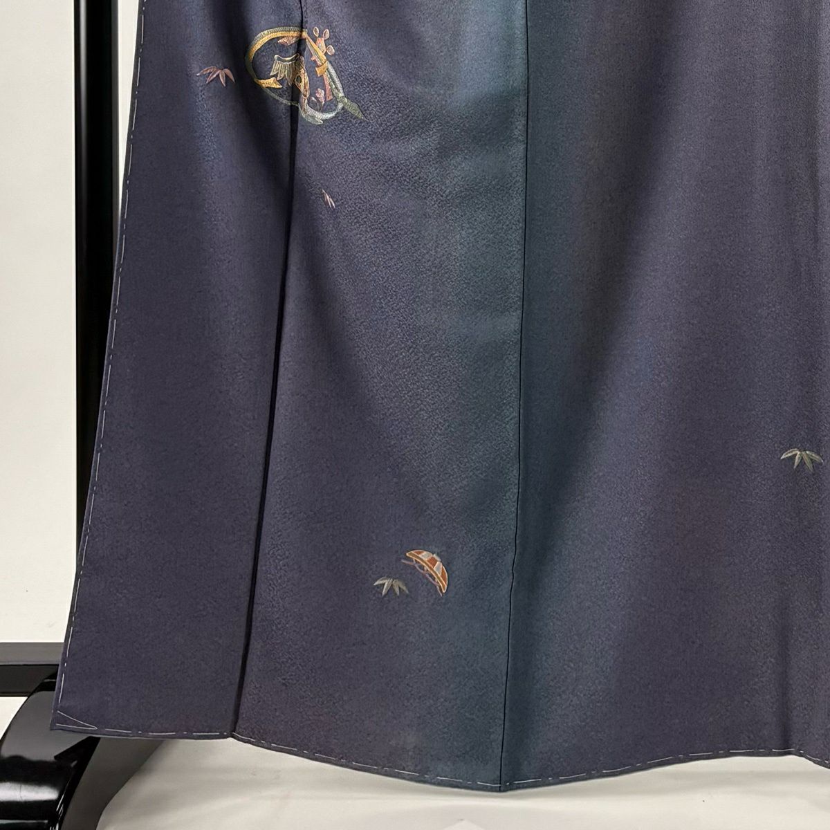 【美品】 付下 身長165cm 袖長66cm M 雙層 袋帶套裝 落款有 寶盡くし 笹 金絲 刺繡 灰紫 純蠶絲 秀品級