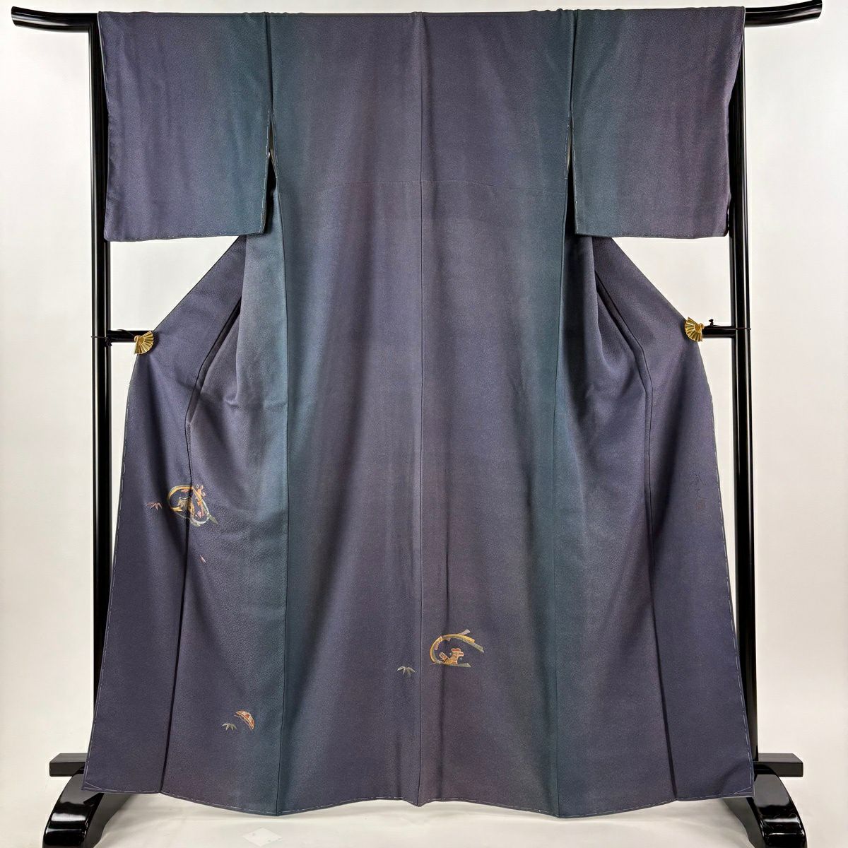 【美品】 付下 身長165cm 袖長66cm M 雙層 袋帶套裝 落款有 寶盡くし 笹 金絲 刺繡 灰紫 純蠶絲 秀品級