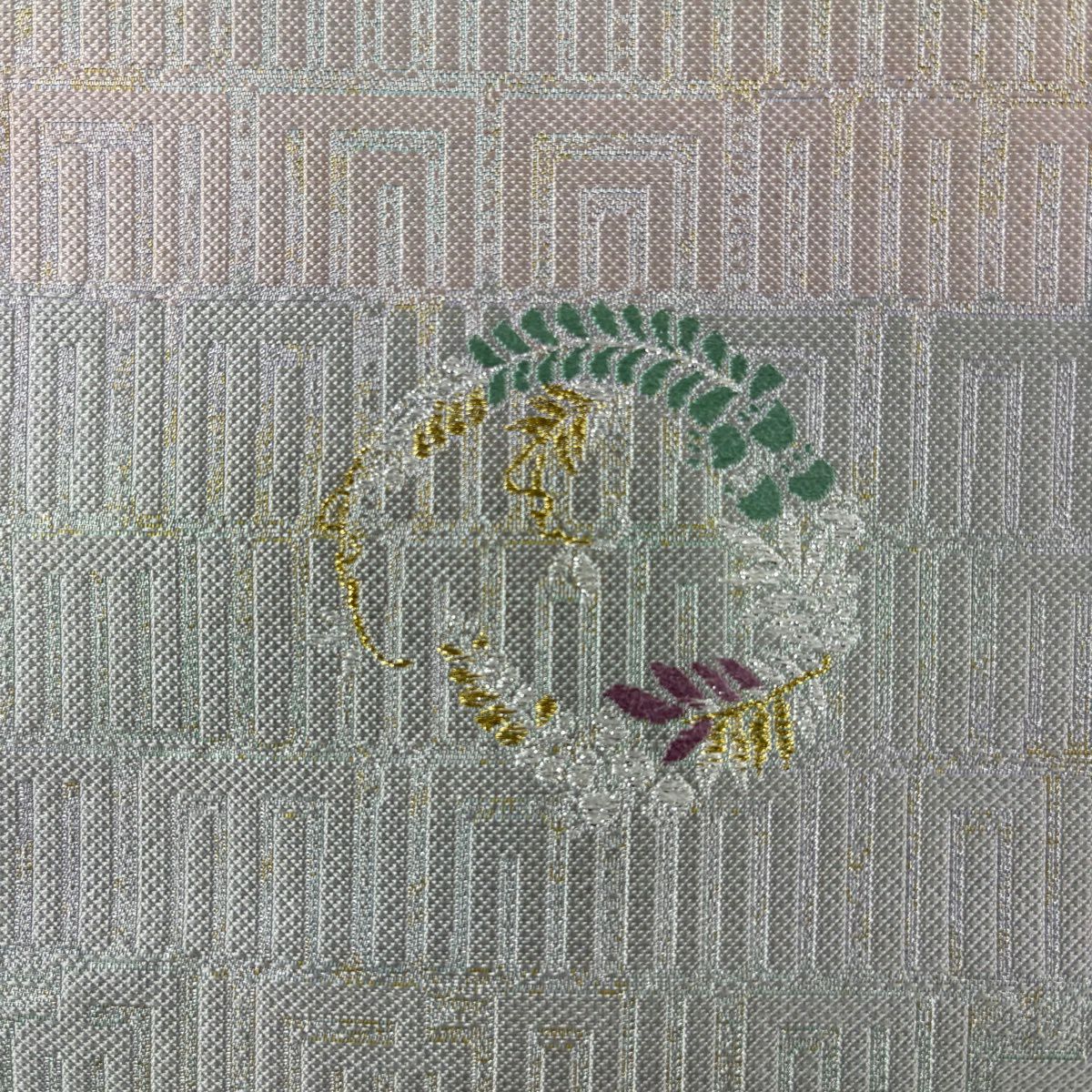 【美品】 付下 身長165cm 袖長66cm M 雙層 袋帶套裝 落款有 寶盡くし 笹 金絲 刺繡 灰紫 純蠶絲 秀品級